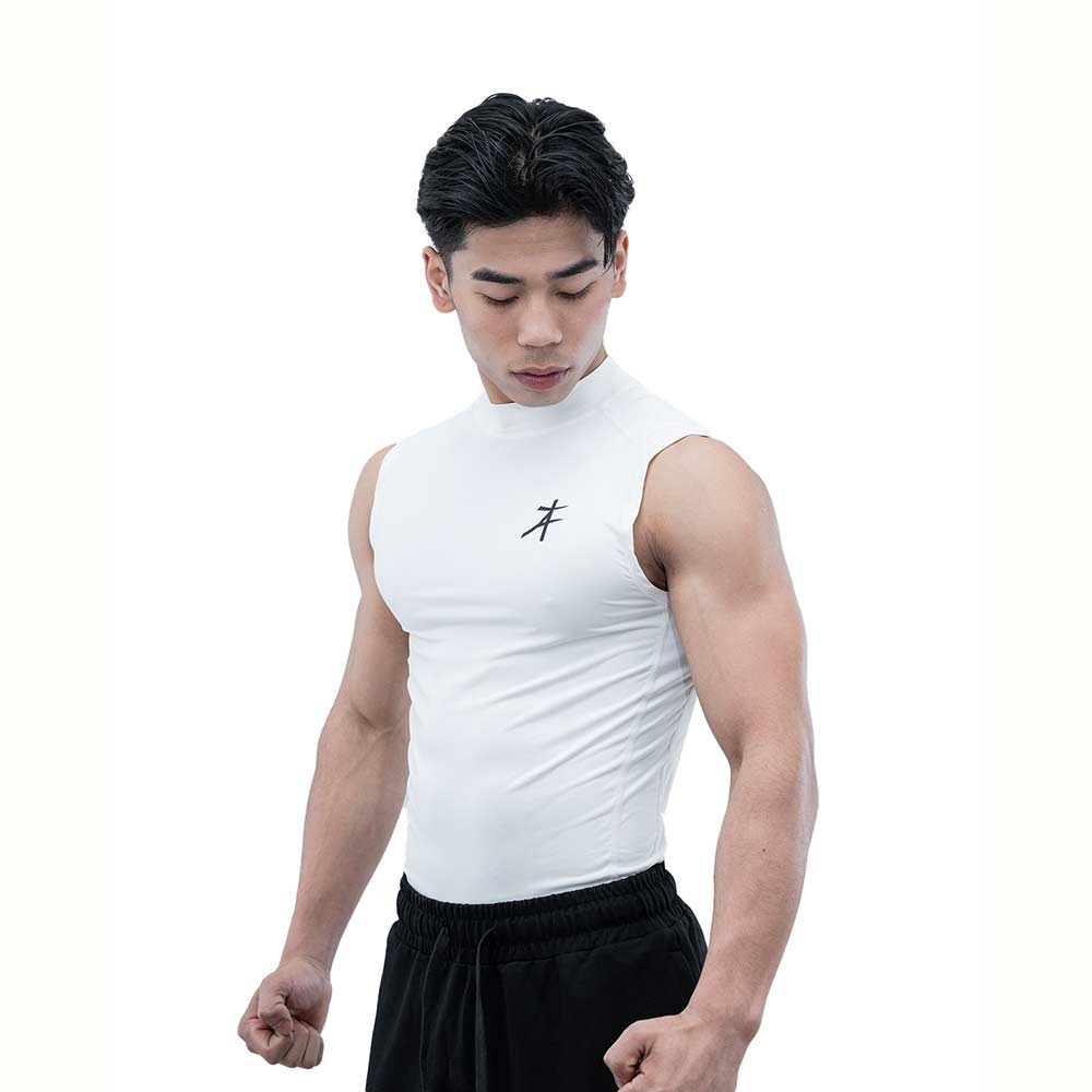 2 - Athflex Men's Sleeveless Hustle Highneck Compression Tank,  Medium  White 