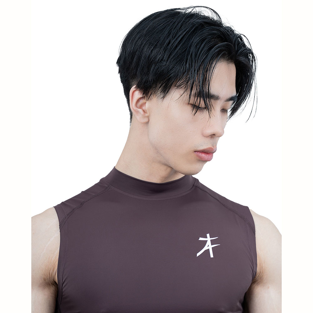 5 - Athflex Men's Sleeveless Hustle Highneck Compression Tank,  Small  Aubergine 