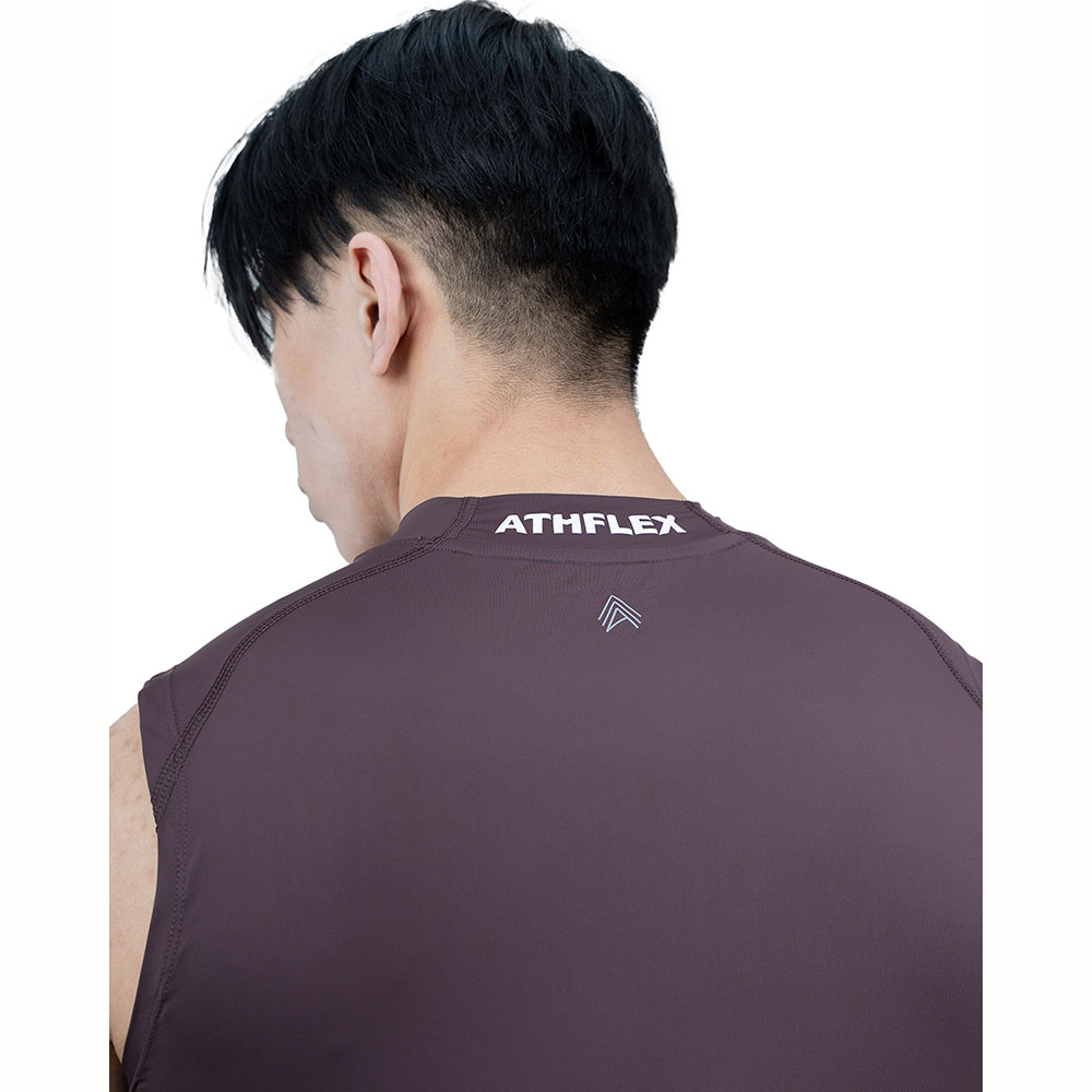 6 - Athflex Men's Sleeveless Hustle Highneck Compression Tank,  XXL  Aubergine 