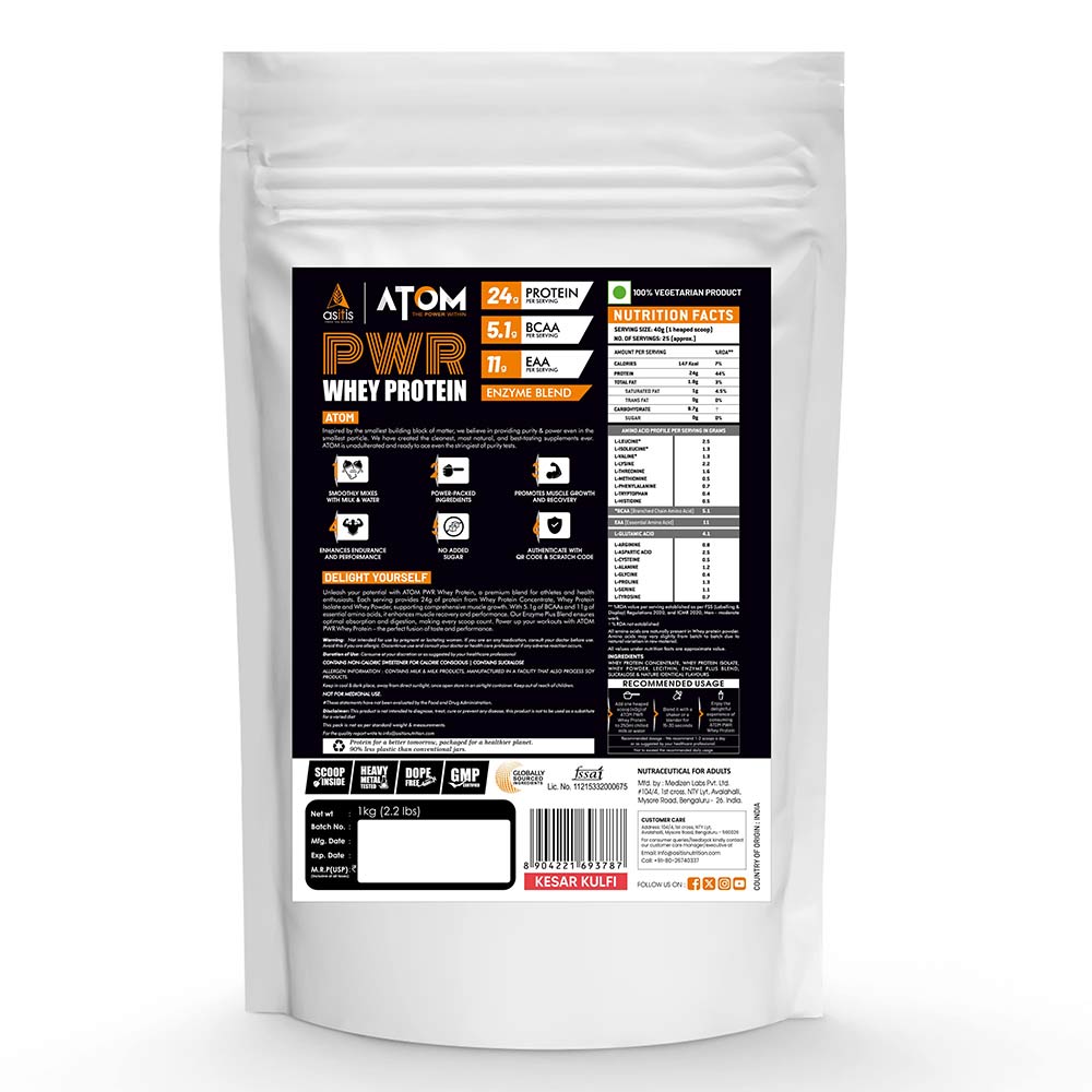 7 - AS-IT-IS Nutrition ATOM PWR Whey Protein,  2.2 lb  Kesar Kulfi 