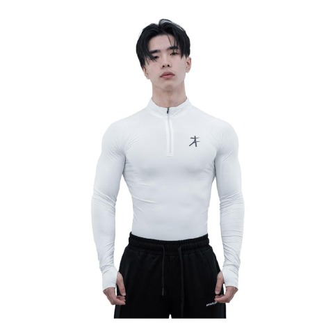 1 - Athflex Men's Compression Fit Hustle Highneck Pullover,  White  XL 