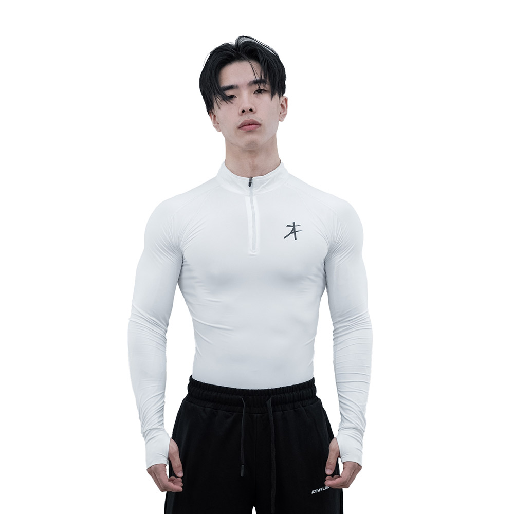 1 - Athflex Men's Compression Fit Hustle Highneck Pullover,  White  XL 