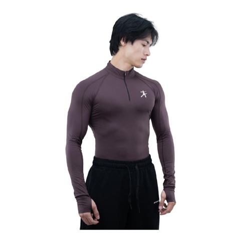 1 - Athflex Men's Compression Fit Hustle Highneck Pullover,  Aubergine  Medium 