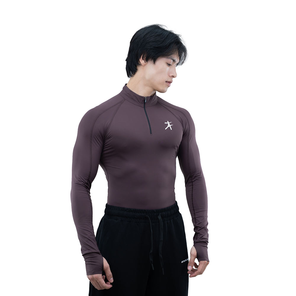 1 - Athflex Men's Compression Fit Hustle Highneck Pullover,  Aubergine  Medium 
