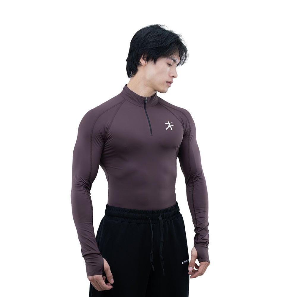 1 - Athflex Men's Compression Fit Hustle Highneck Pullover,  Aubergine  Small 