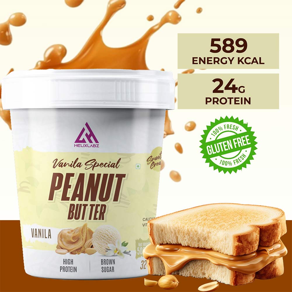 3 - Helixlabz High Protein Peanut Butter with Brown Sugar,  500 g  Vanilla Special (Vanilla) 