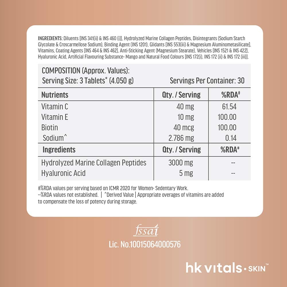7 - HK Vitals Collagen,  Marine Collagen  90 tablets  Unflavoured
