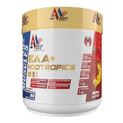 1 - Americanz Muscles EAA + Nootropics 8:1:1,  Berry Mango  0.66 lb  30 Servings 
