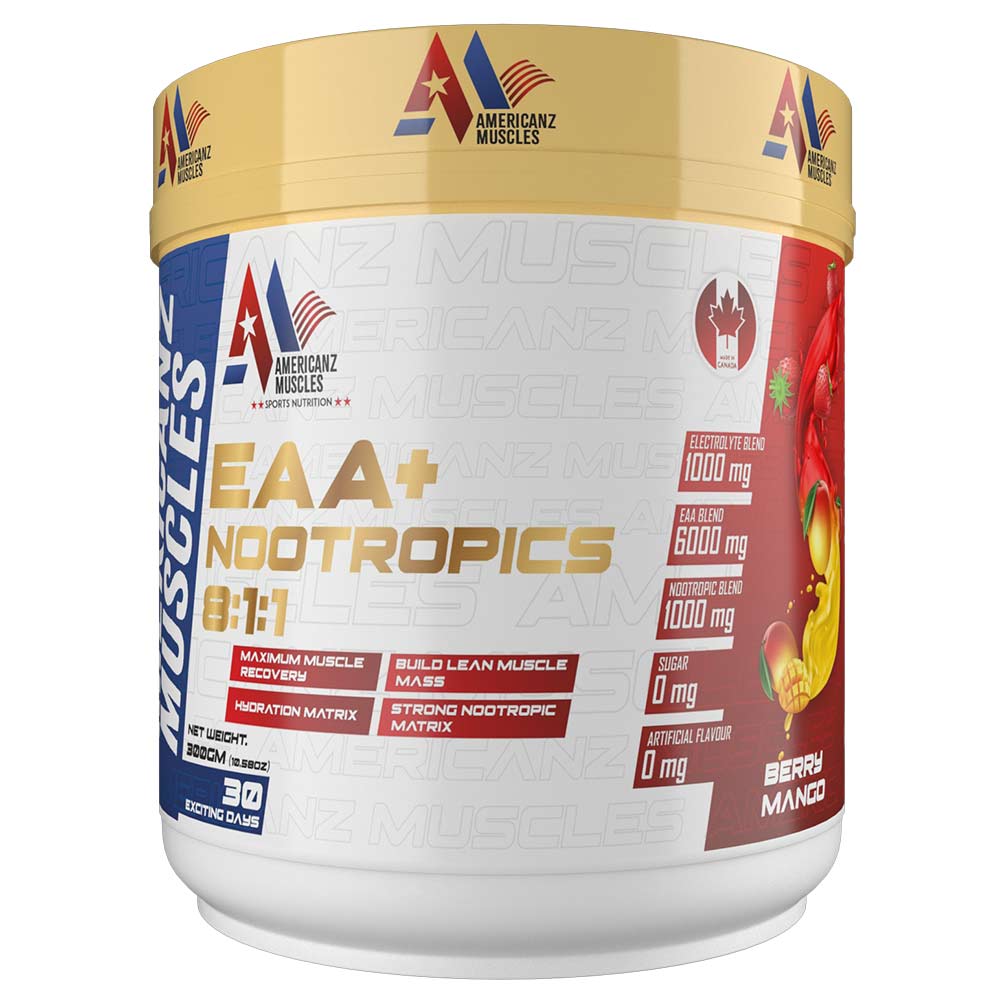 1 - Americanz Muscles EAA + Nootropics 8:1:1,  Berry Mango  0.66 lb  30 Servings 