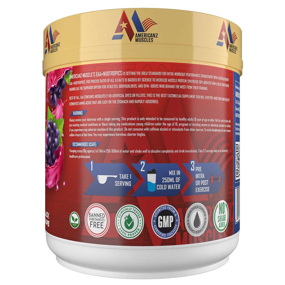 2 - Americanz Muscles EAA + Nootropics 8:1:1,  Black Grape  0.66 lb  30 Servings 