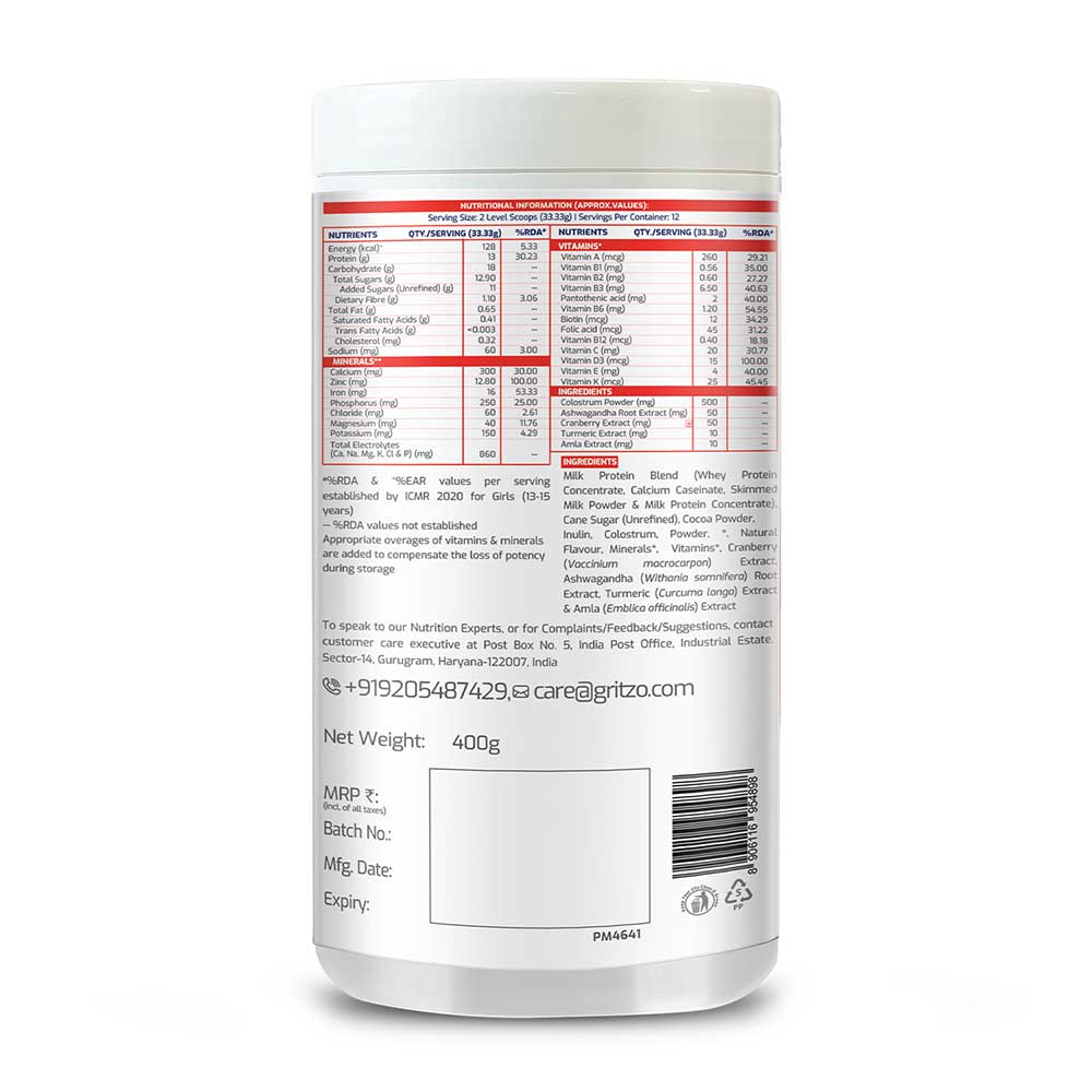 2 - Supermilk Gritzo Height+ for 13+ Yrs Girls Personalized Protein & Nutrition Drink Mix,  400 g  Cafe Mocha 