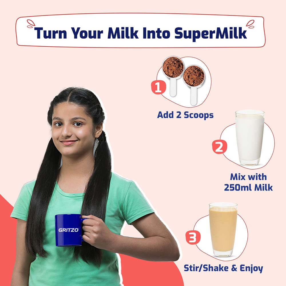 7 - Supermilk Gritzo Height+ for 13+ Yrs Girls Personalized Protein & Nutrition Drink Mix,  400 g  Cafe Mocha 