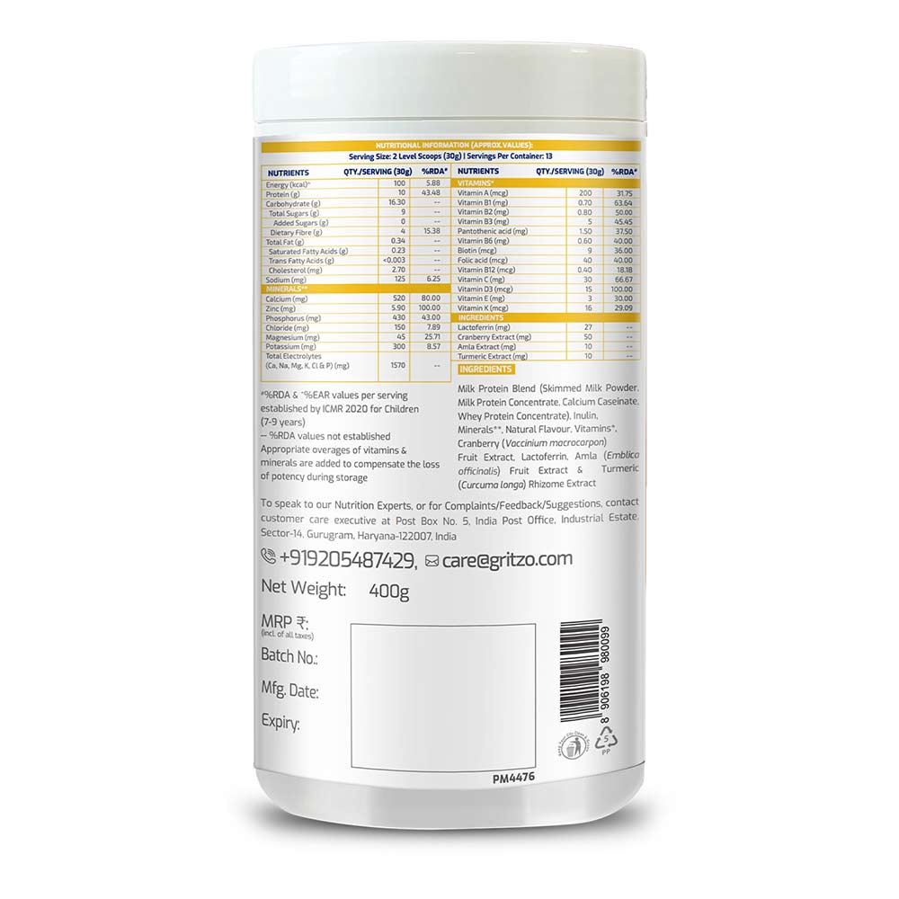 4 - Supermilk Height+ Unsweetened 7-12y Girls Personalized Protein and Nutrition Drink Mix,  400 g  Creamy Vanilla  7-12 Yrs  Girl  Height+
