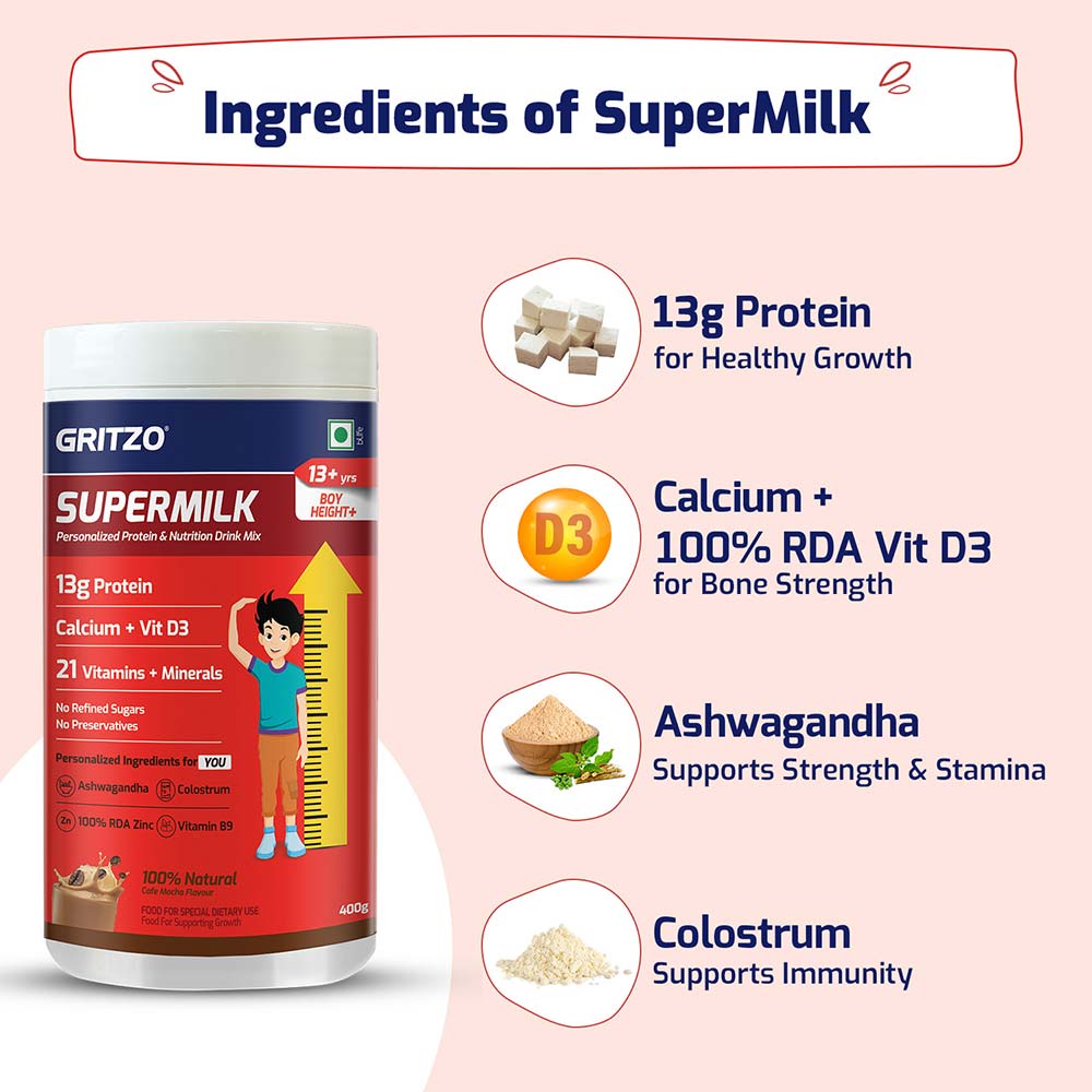 4 - Supermilk Height+ for Boy 13+ years,  400 g  Cafe Mocha  13+ Yrs  Boy  Height+ 
