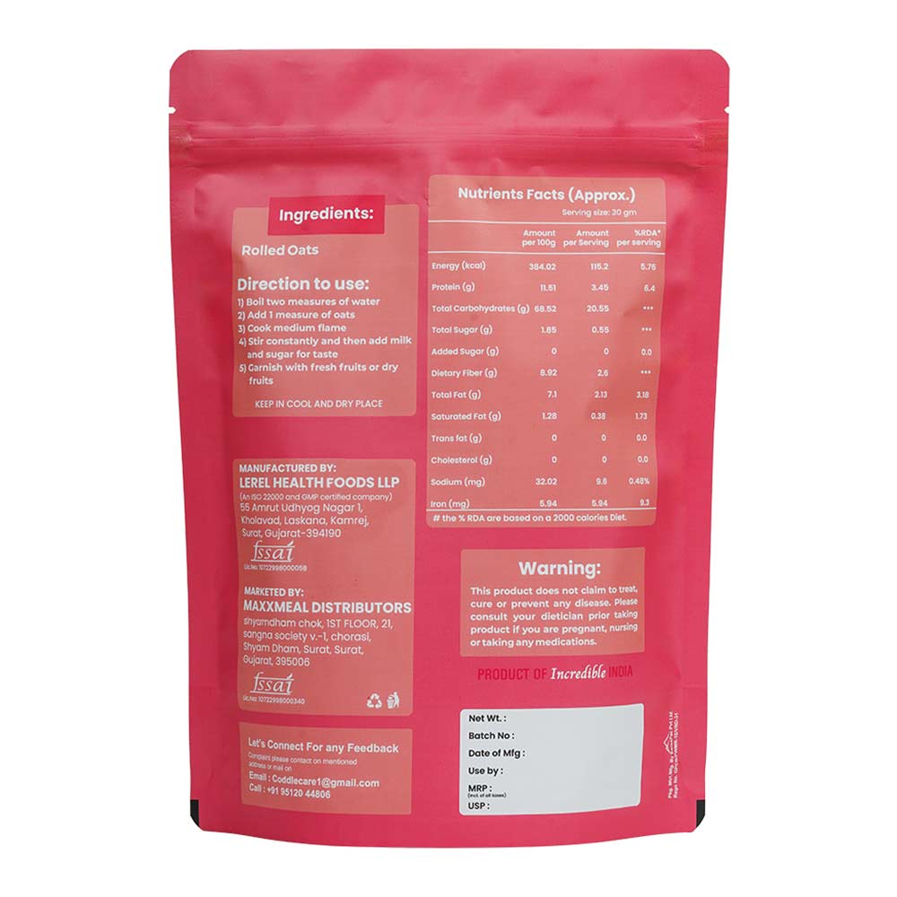 2 - Coddle Premium Rolled Oats,  500 g  Unflavoured 