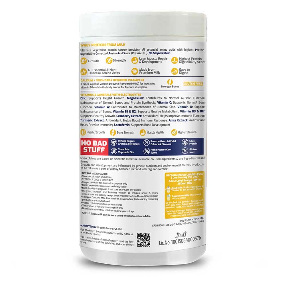 9 - Supermilk Gritzo Height+ Unsweetened 13+ y Girls Personalized Protein and Nutrition Drink Mix,  400 g  Creamy Pink Vanilla