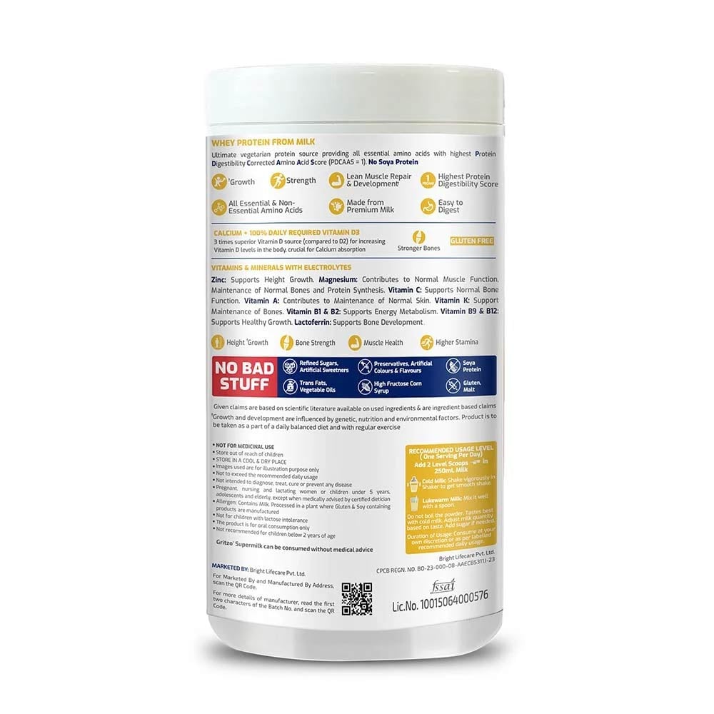 9 - Supermilk Gritzo Height+ Unsweetened 13+ y Boys Personalized Protein and Nutrition Drink Mix,  400 g  Creamy Vanilla