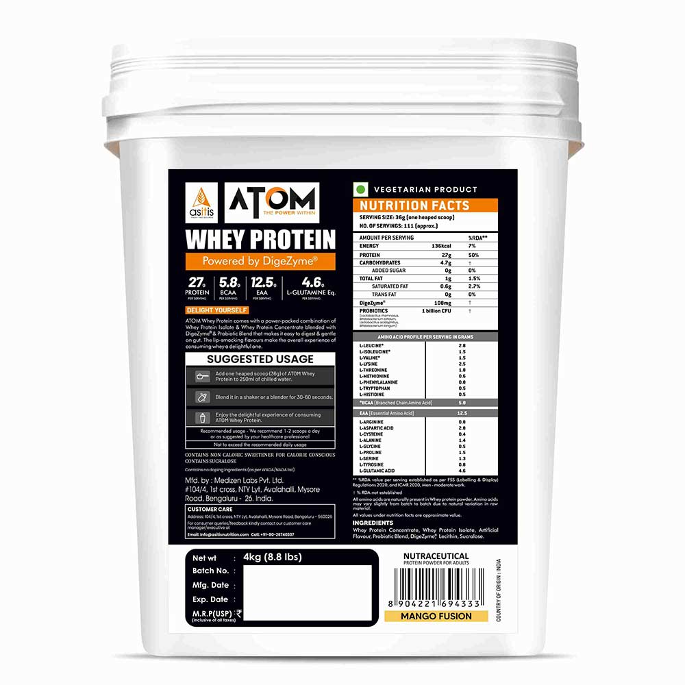 7 - AS-IT-IS Nutrition ATOM Whey Protein with Enzymes,  8.8 lb  Mango Fusion 