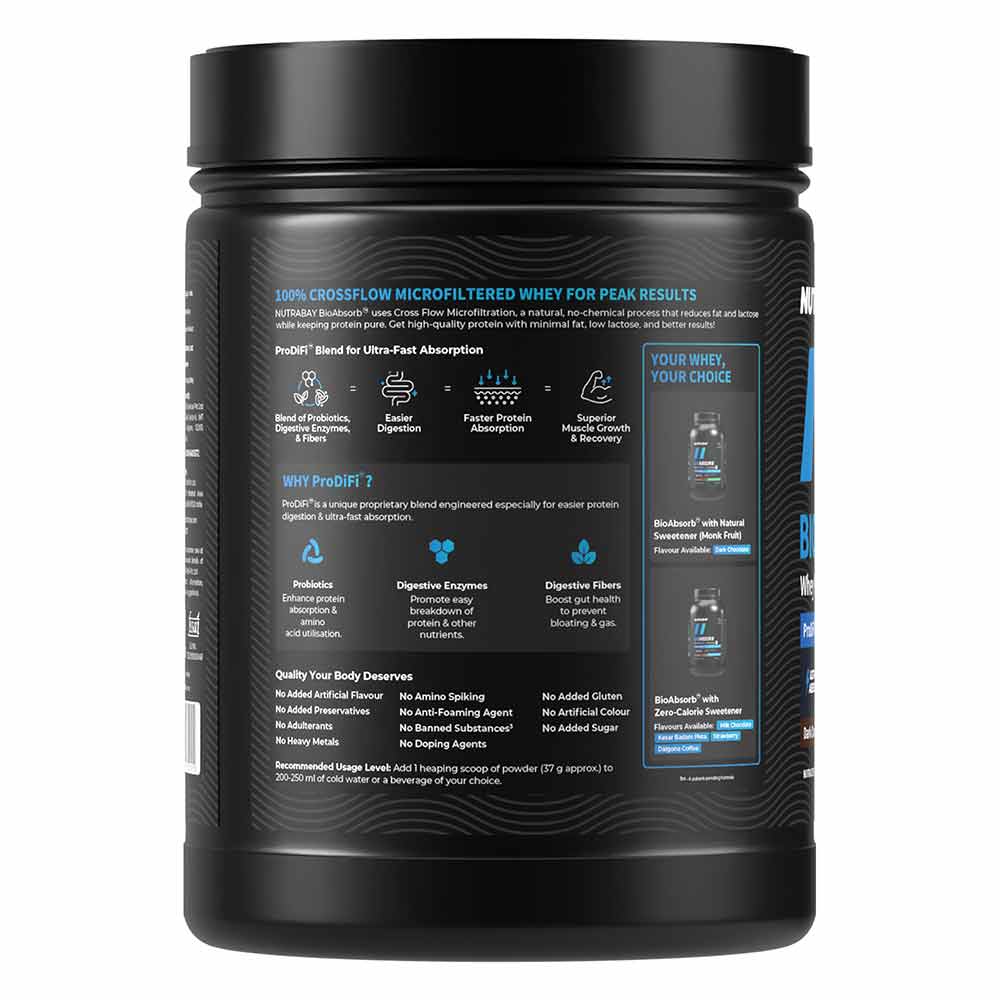 7 - Nutrabay BioAbsorb Whey Protein,  1.1 lb  Dark Chocolate 