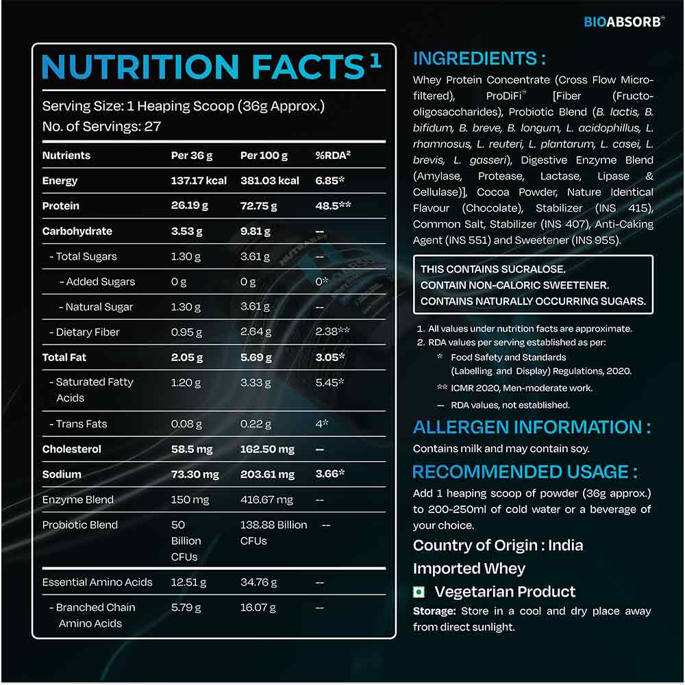 6 - Nutrabay BioAbsorb Whey Protein,  2.2 lb  Milk Chocolate 