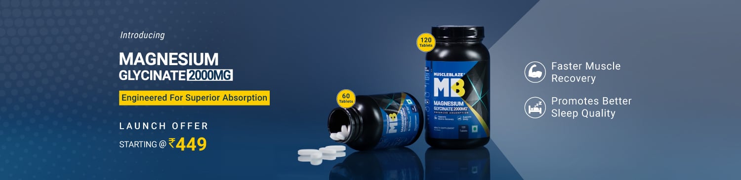 MuscleBlaze Magnesium Bisglycinate- Unflavored 60 tabs and120 tabs | Launch