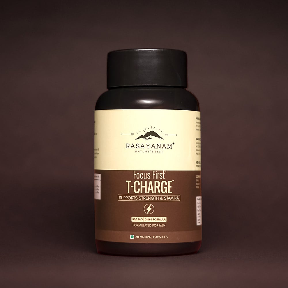 7 - Rasayanam T-Charge 500mg 3-in-1 Testosterone Supplement for Men,  60 capsules  Unflavoured 