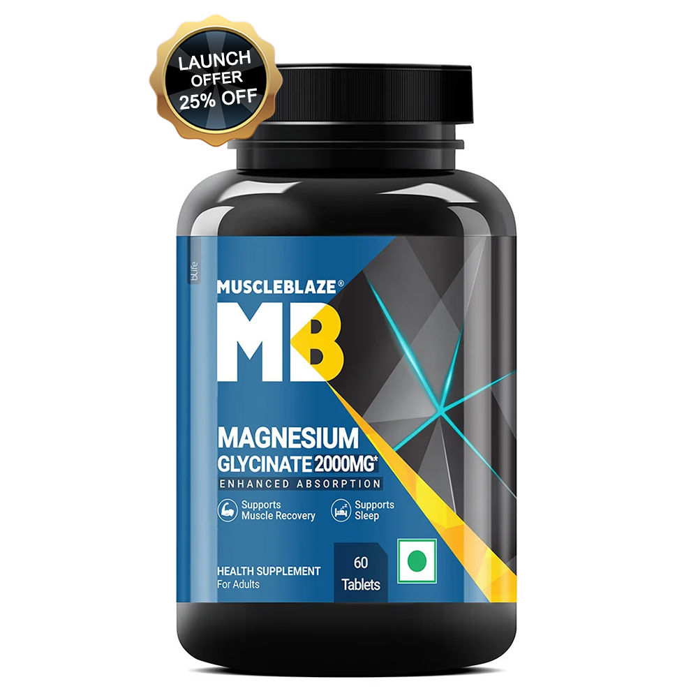 MuscleBlaze Magnesium Bisglycinate,  Unflavored  60 tablets 