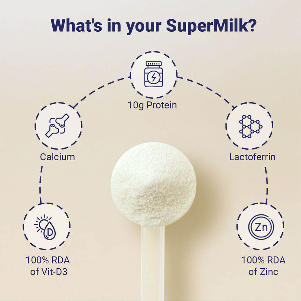 20 - Supermilk Height+ Unsweetened for 7-12 Yrs Girl Personalized Protein and Nutrition Drink Mix,  400 g  Creamy Vanilla