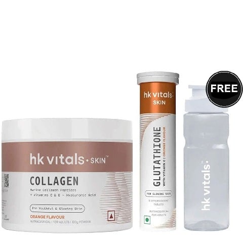 HealthKart HK Vitals Skin Radiance Collagen 100 g & Glutathione Effervescent 15 Tabs Orange Combo