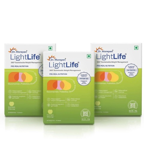 1 - Dr. Morepen LightLife Pre-Meal Nutrition,  10 sachets/pack  Green Apple (Pack of 3) 
