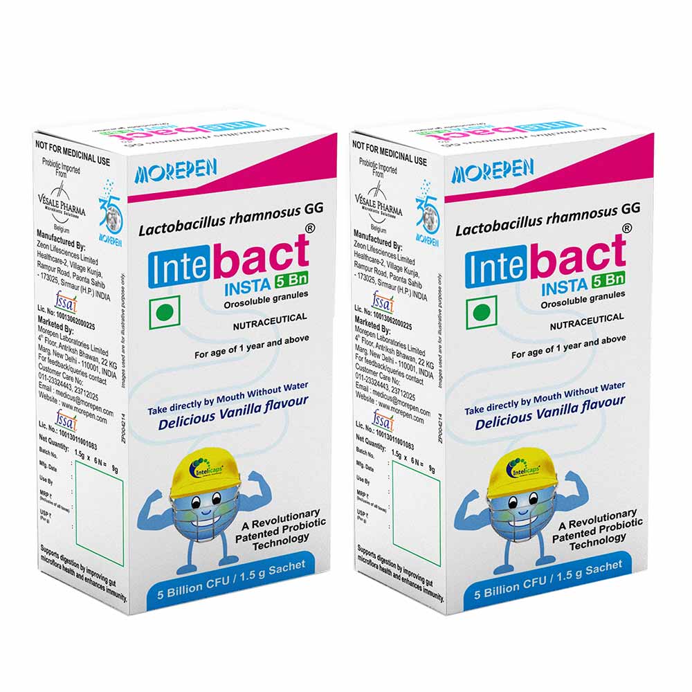 1 - Dr. Morepen Intebact Insta 5 Bn,  6 sachets/pack  Vanilla (Pack of 2) 