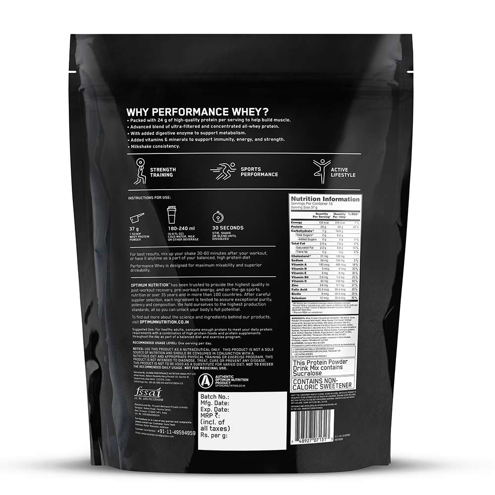 11 - ON (Optimum Nutrition) Performance Whey,  1.1 lb  Chocolate Milkshake 