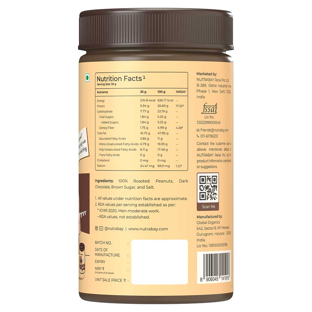 7 - Nutrabay Foods Chocolate Peanut Butter,  750 g  Chocolate Intense, Creamy 