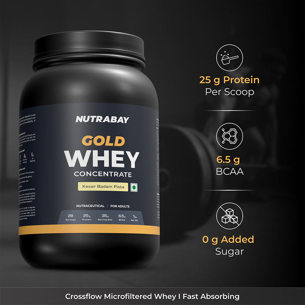 4 - Nutrabay Gold Concentrate Whey Protein,  2.2 lb  Kesar Badam Pista 