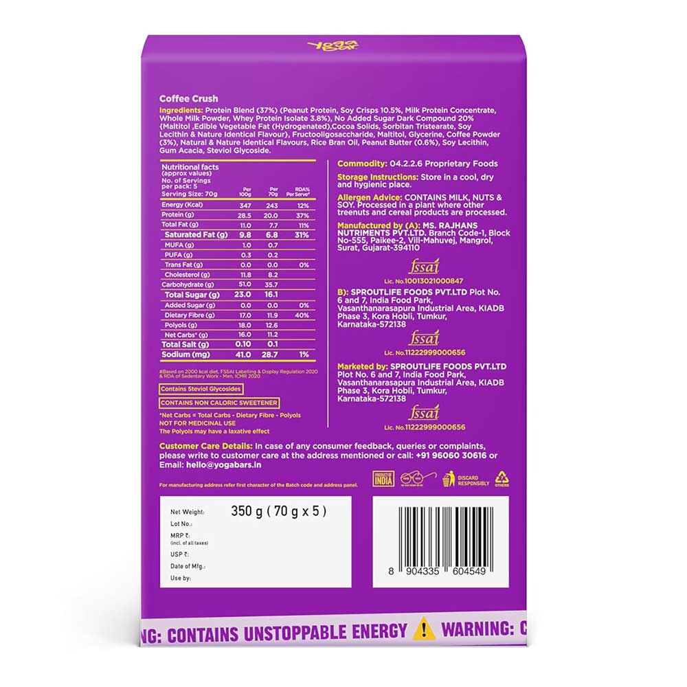3 - Yogabar Power Up 20g Protein Bar,  10 bar(s)  Coffee Crush 