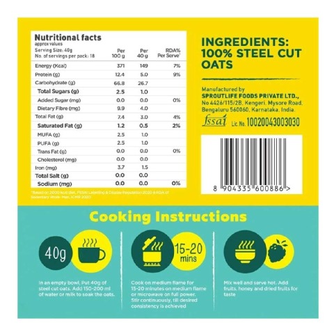 2 - Yogabar 100% Steel Cut Oats,  750 g  Unflavoured (Pack of 3) 