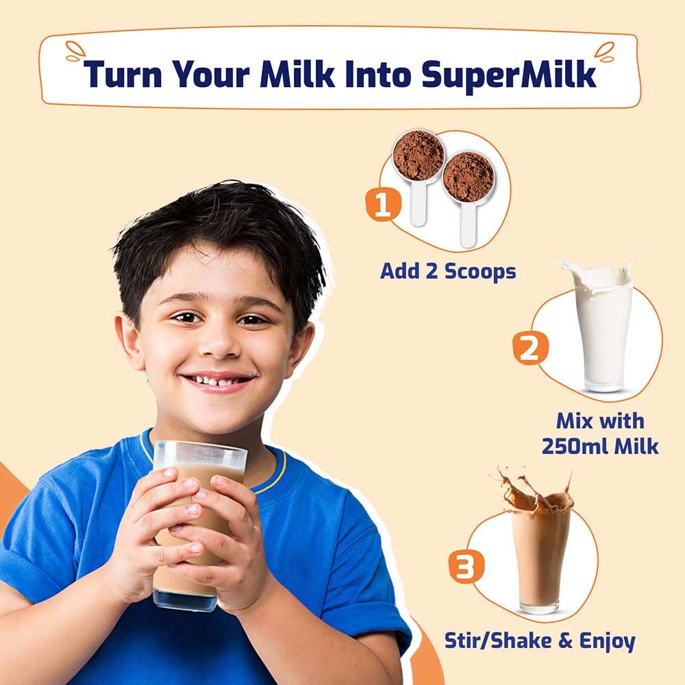 7 - Supermilk Gritzo Height+ for Boy 7-12 Yrs Personalized Protein & Nutrition Drink Mix Powder,  400 g  Double Chocolate 