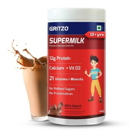 4 - Supermilk Gritzo Overall Growth for Boy 13+ Yrs Protein & Nutrition Drink Mix OP,  400 g  Natural Double Chocolate 