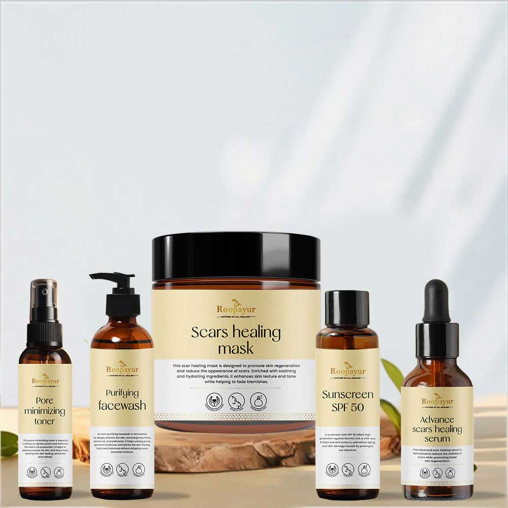 1 - Roopayur Advance Healing Combo,  5 Piece(s)/Pack  Purifying Facewash, Advanced Scars Healing Serum & Mask, Sunscreen SPF 50, Pore Minimizing Toner 
