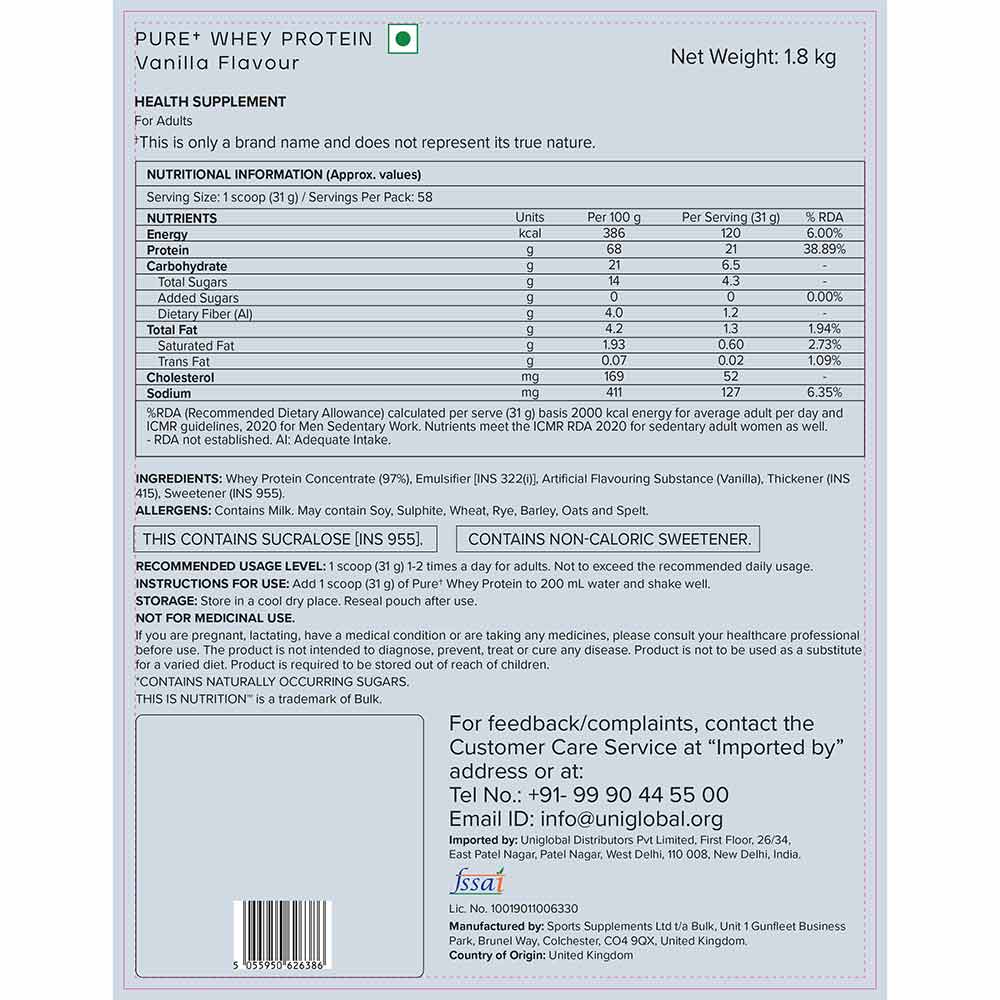 4 - Bulk Pure Whey Protein,  3.96 lb  Vanilla 