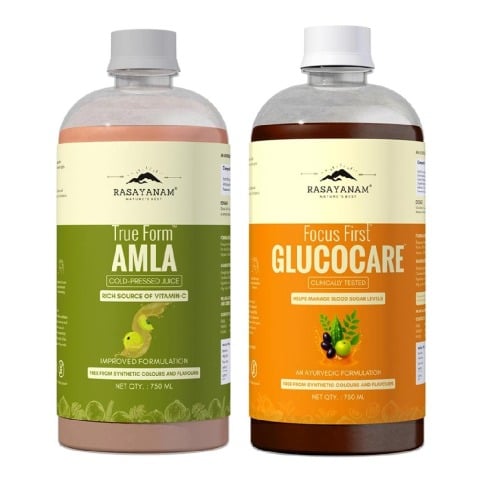 1 - Rasayanam GlucoCare Juice 750 ml & Pure Amla Juice Combo,  Natural  750 ml 