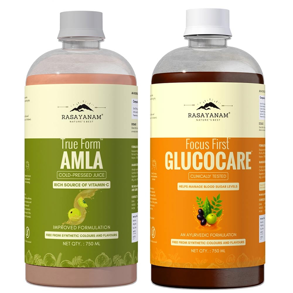 1 - Rasayanam GlucoCare Juice 750 ml & Pure Amla Juice Combo,  Natural  750 ml 