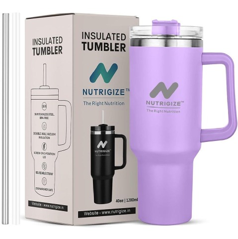 1 - GHC Nutrigize Stainless Steel Tumbler Hot and Cold with Handle and Steel straw,  Purple  1.2 L 