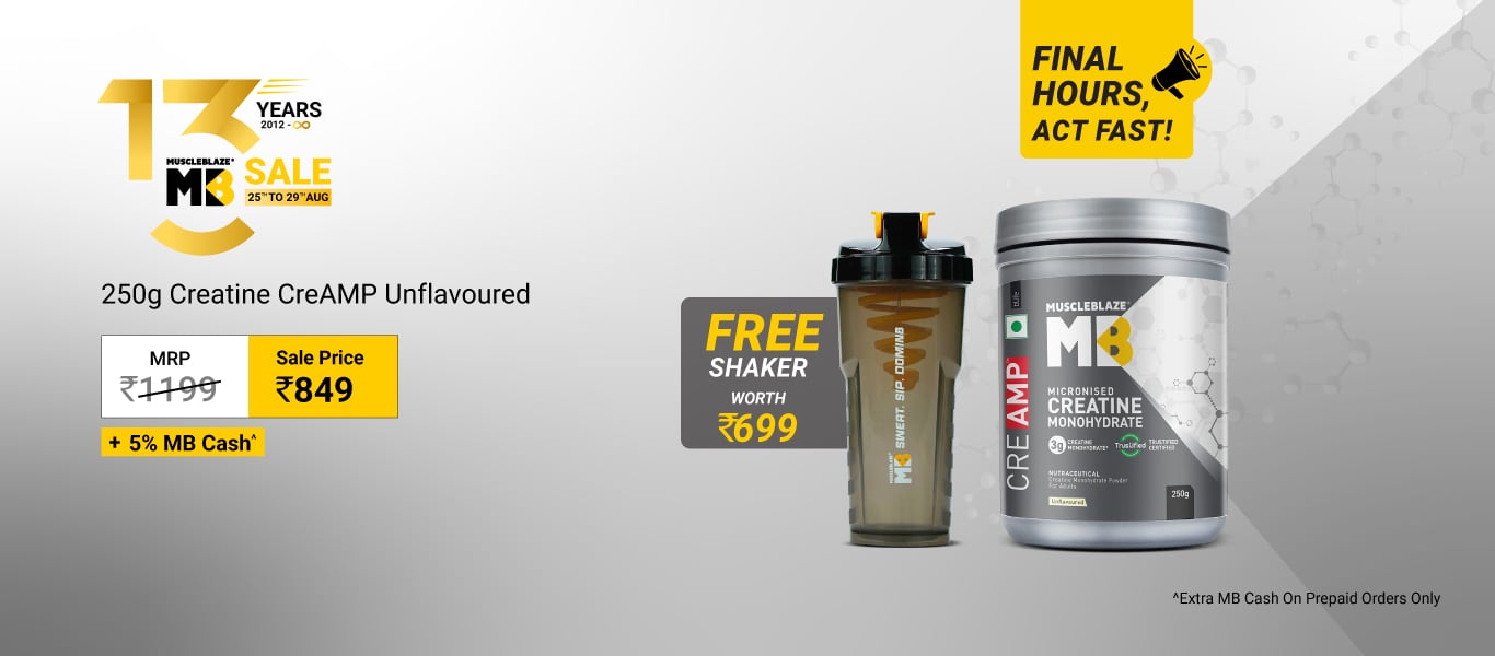 Few Hours Left: 250g Creatine CreAMP @ 849 + Free Shaker + 5% MB Cash