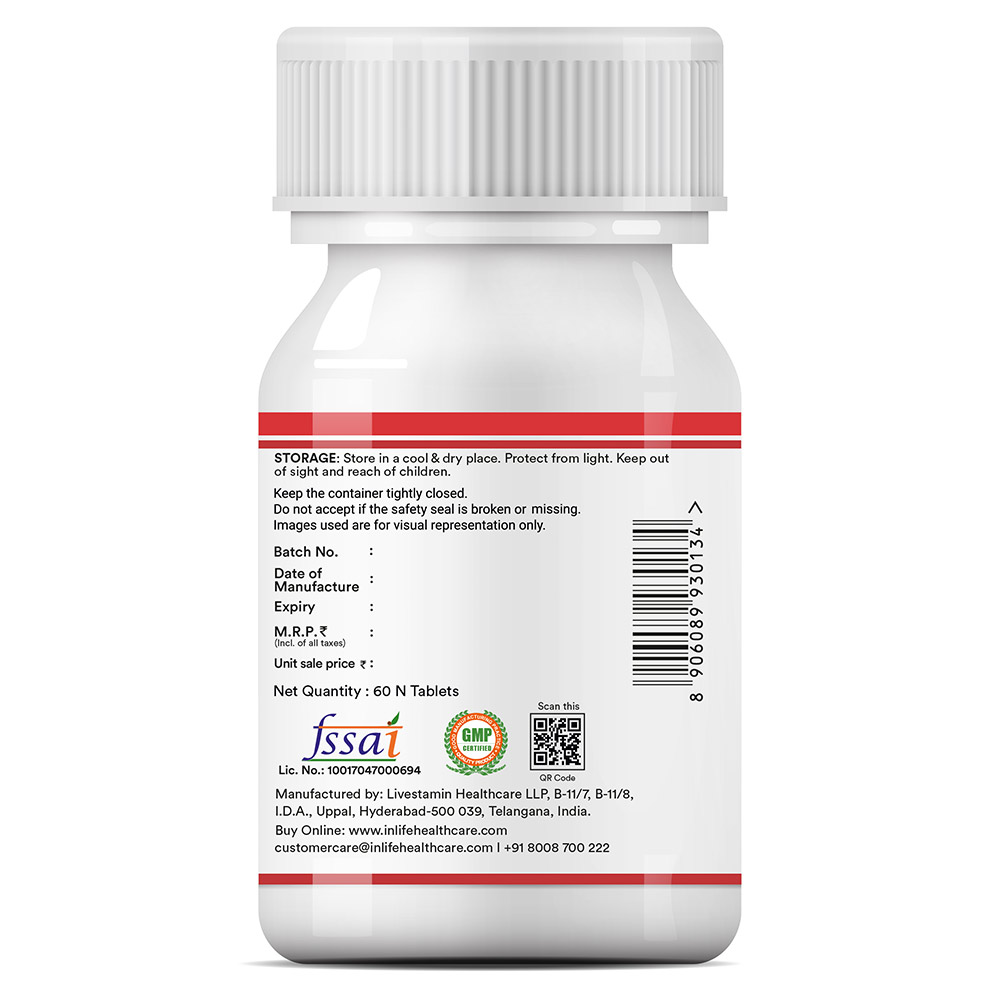 4 - INLIFE Iron + Folic Acid,  Unflavoured  60 tablet(s) 