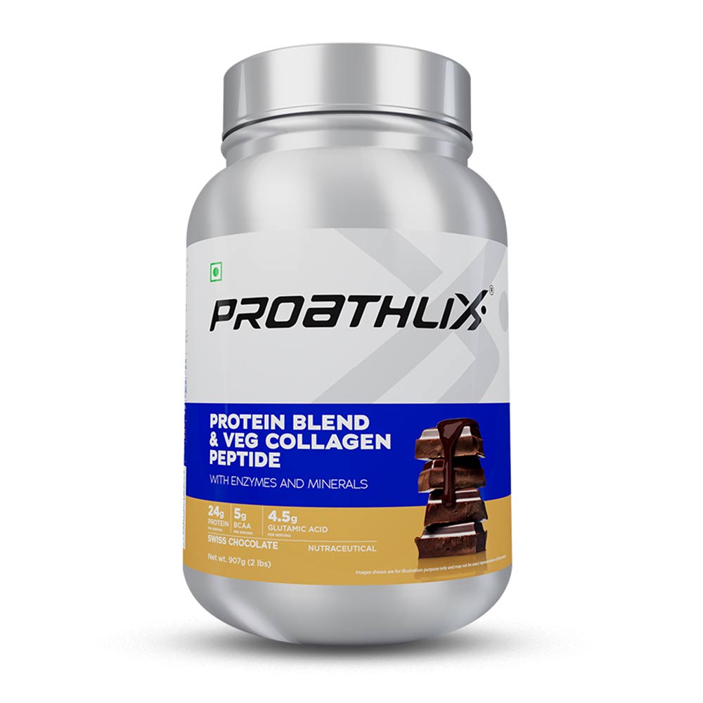 1 - Proathlix Protein Blend & Veg Collagen Peptide,  2 lb  Swiss Chocolate 