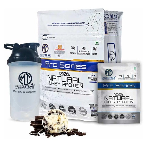 1 - Muscle Trail Pro Series 100% Natural Whey Protein, 50 sachets/pack Cookie & Cream (with Free Shaker Inside)