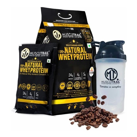 1 - Muscle Trail Gold Standard Series 100% Natural Whey Protein,  60 sachets/pack  Mocca Socca (with Free Shaker Inside) 