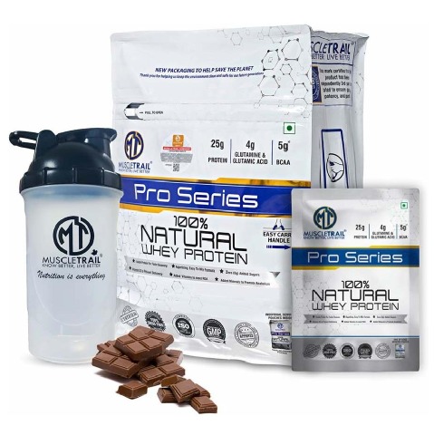 1 - Muscle Trail Pro Series 100% Natural Whey Protein,  50 sachets/pack  Chocolate (with Free Shaker Inside) 