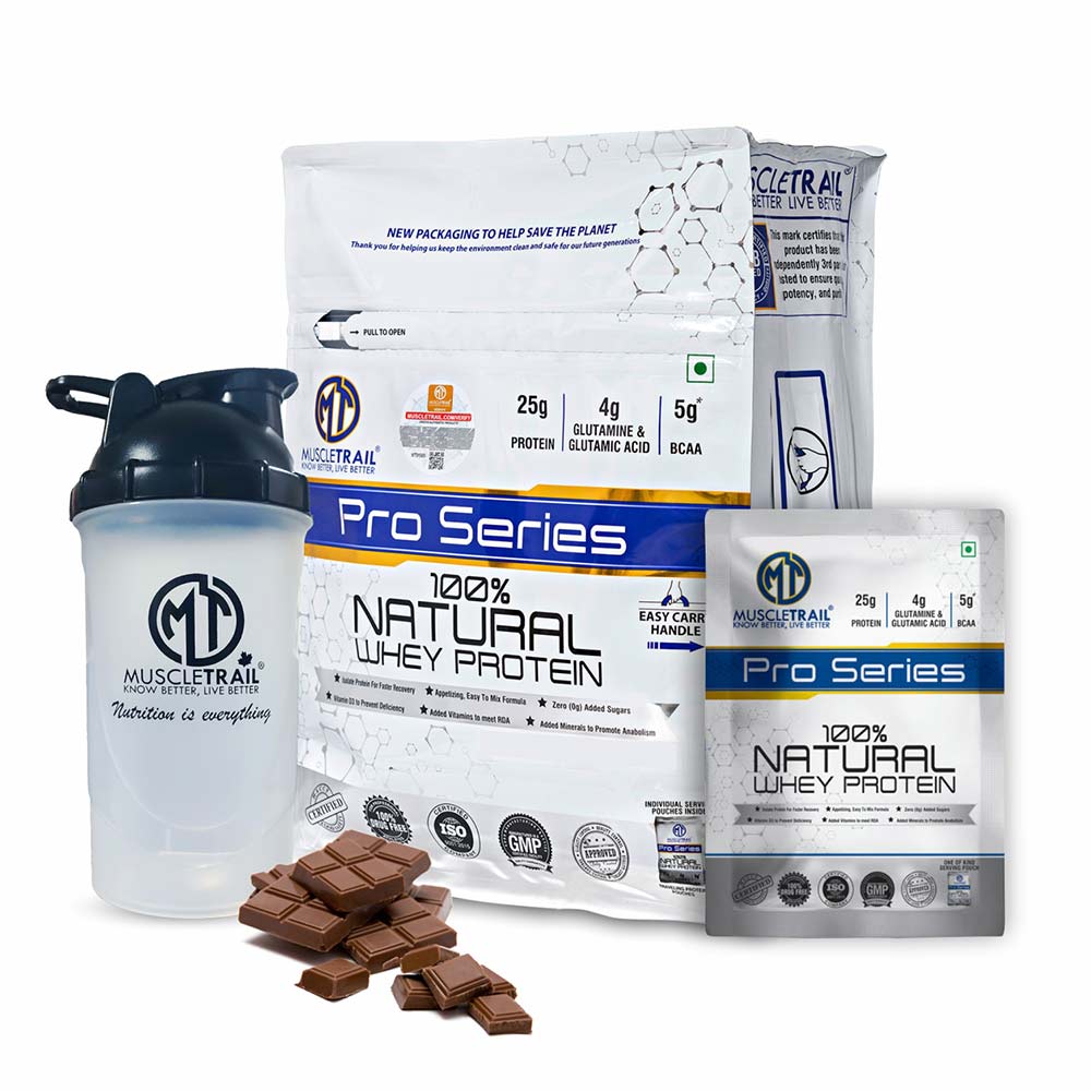 1 - Muscle Trail Pro Series 100% Natural Whey Protein,  50 sachets/pack  Chocolate (with Free Shaker Inside) 